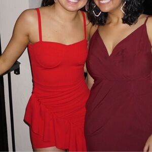 Red mini dress with ruffle